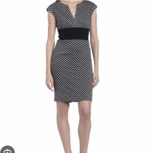 Trina Turk Black and White Chevron Waistband Sheath Dress